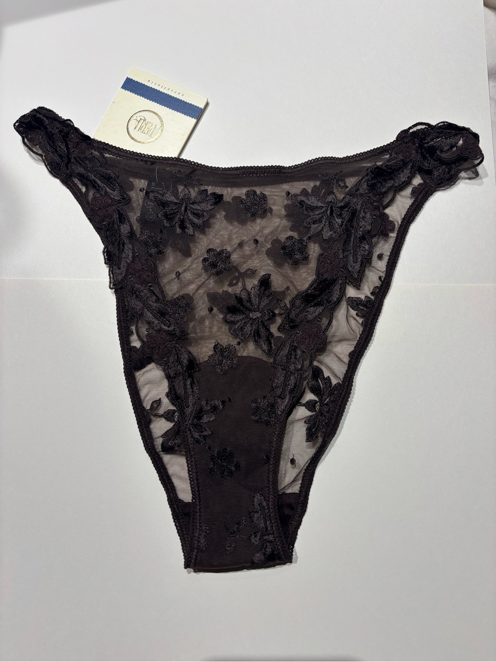 Vintage La Perla Brown Sheer Floral Lace Thong